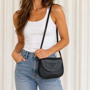 VTG ROLFS Black Leather Crossbody Saddle Bag